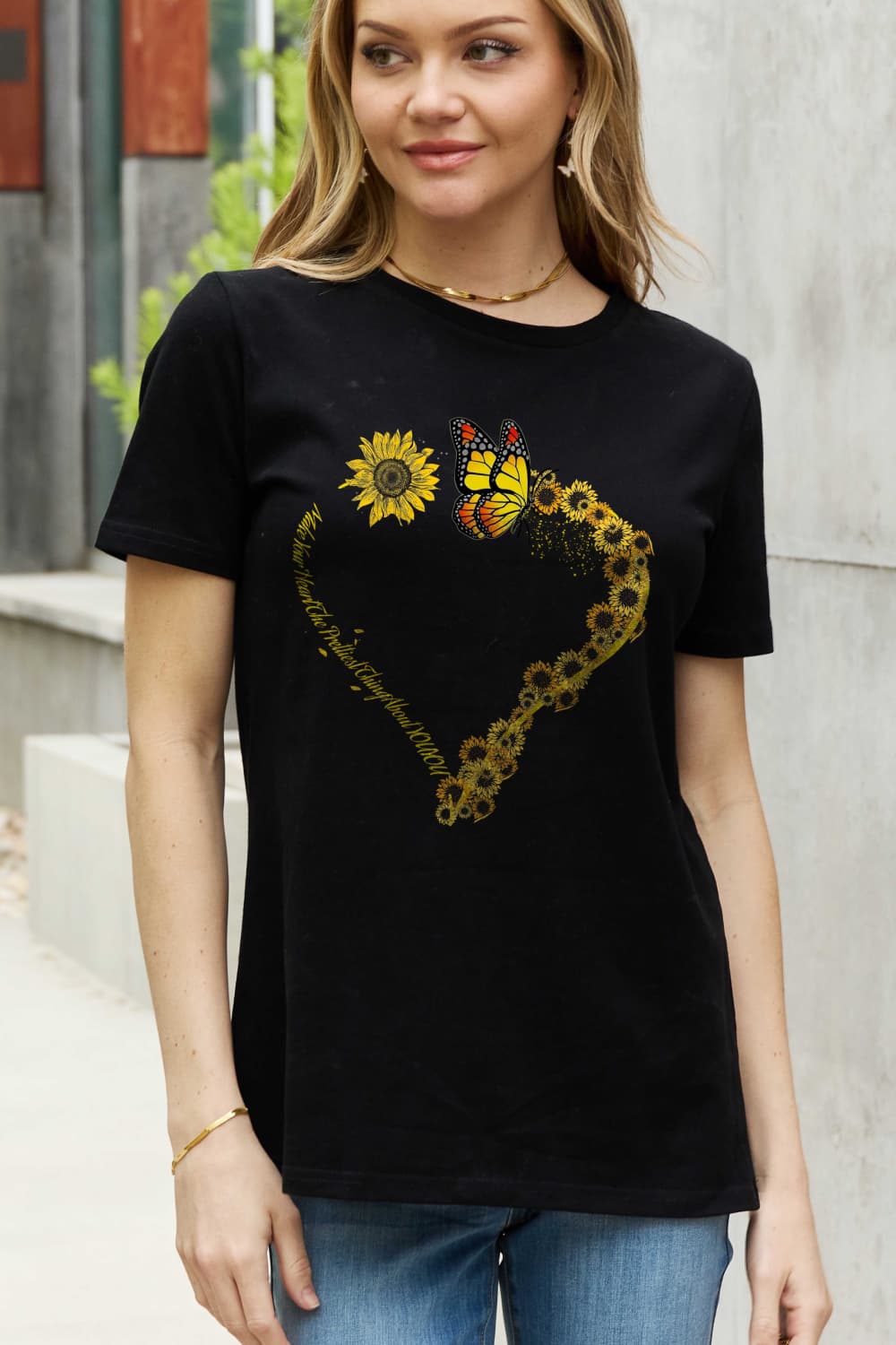 Simply Love Full Size Sunflower & Butterfly Graphic Cotton Tee