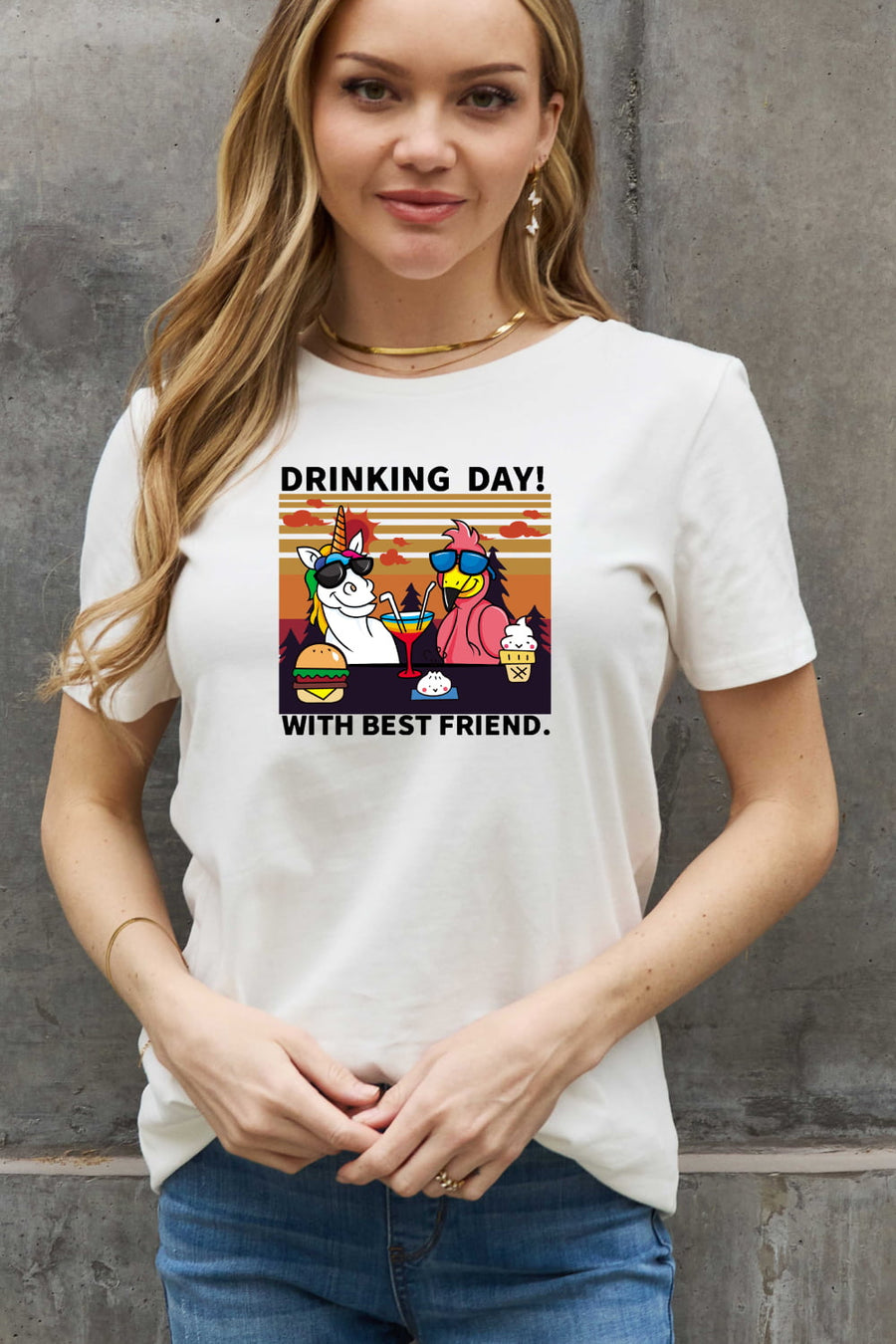 Simply Love Full Size DRINKING DAY! WITH BEST FRIEND Graphic Cotton Tee