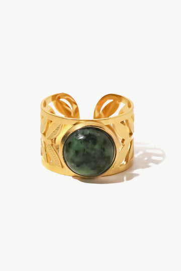 Jewelry-18k Gold Plated Malachite Leaf Ring