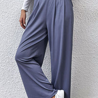 Pleated Detail Wide-Leg Pants with Pockets