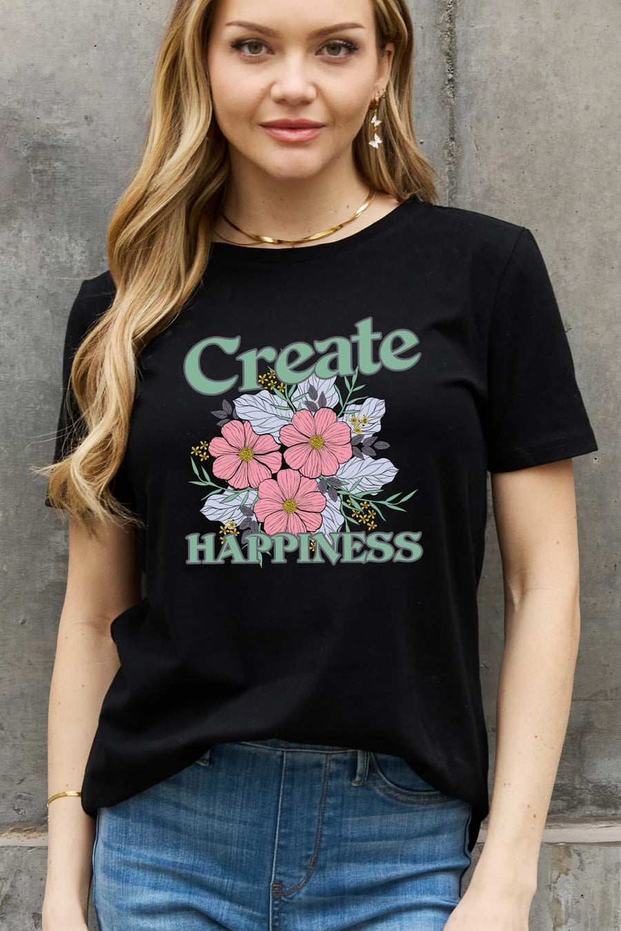 Simply Love Full Size CREATE HAPPINESS Graphic Cotton Tee