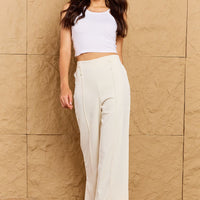 HYFVE Pretty Pleased High Waist Pintuck Straight Leg Pants in Ivory