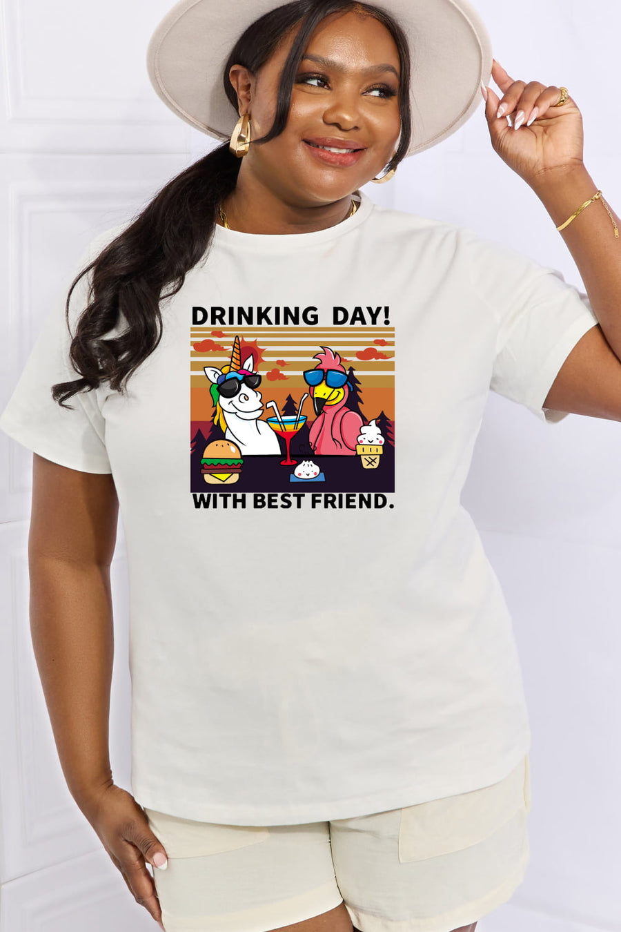 Simply Love Full Size DRINKING DAY! WITH BEST FRIEND Graphic Cotton Tee