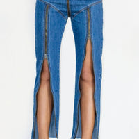 Zip Detail Slit Long Jeans