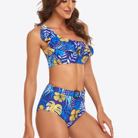 Ruffled One-Shoulder Buckled Bikini Set