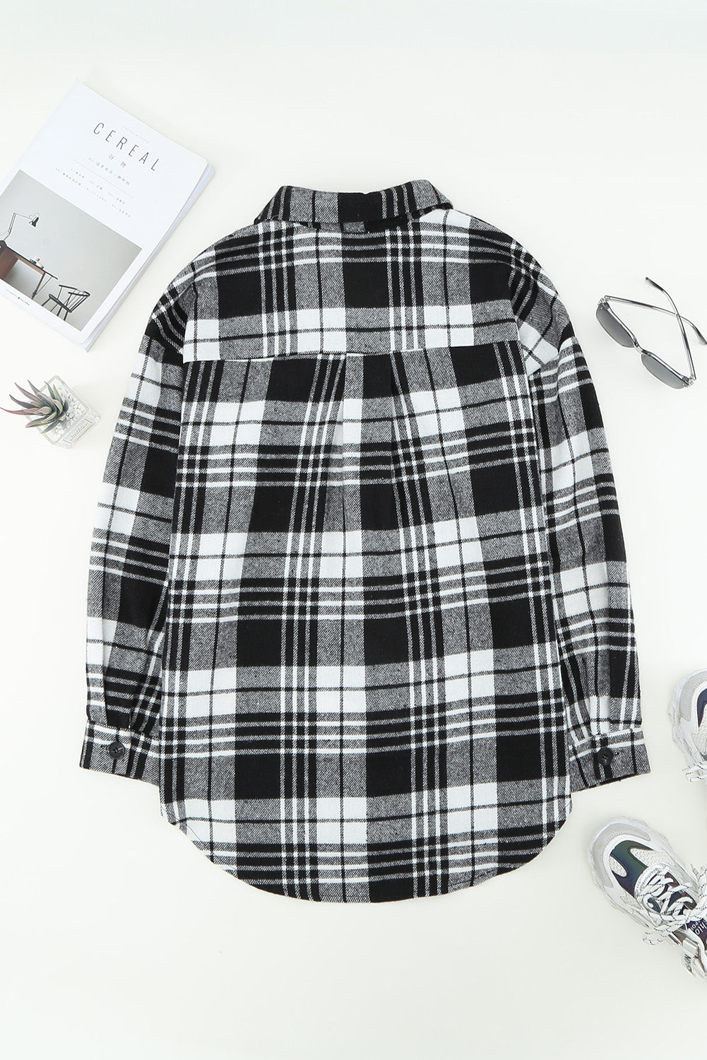 Plaid Curved Hem Longline Shacket