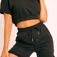 Short Sleeve Cropped Top and Drawstring Shorts Lounge Set