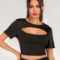 Cutout Grommet Detail Cropped Tee