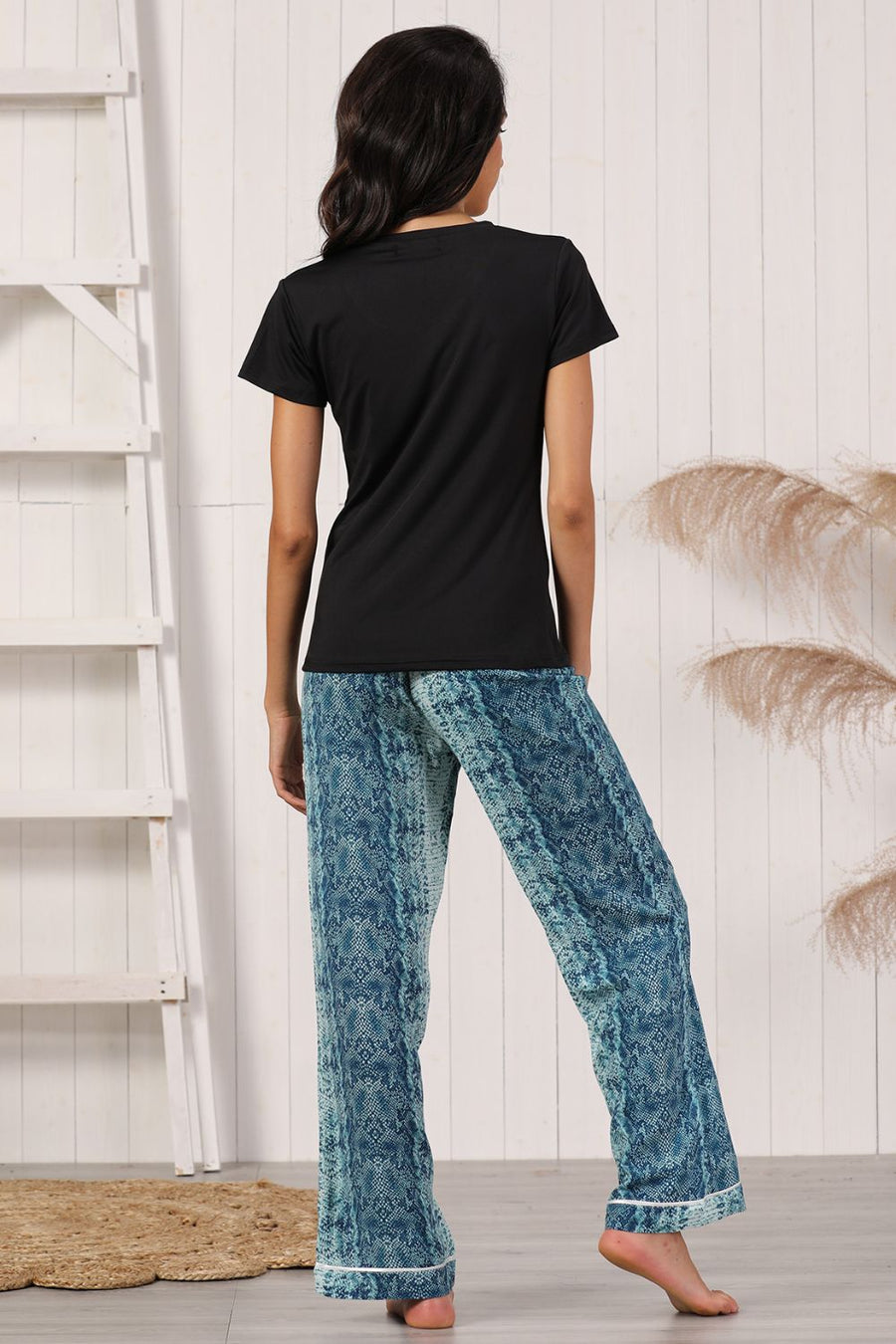 V-Neck Tee and Printed Pants Pajama Set