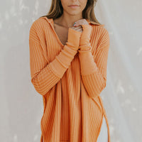 Waffle-Knit Slit Drop Shoulder Top