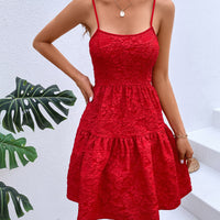 Textured Spaghetti Strap Cutout Dress