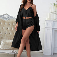 Satin V-Neck Cami, Shorts, and Belted Robe Pajama Set