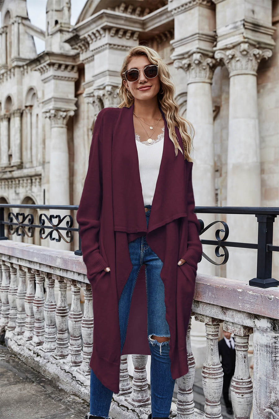 Open Front Pocket Duster Cardigan