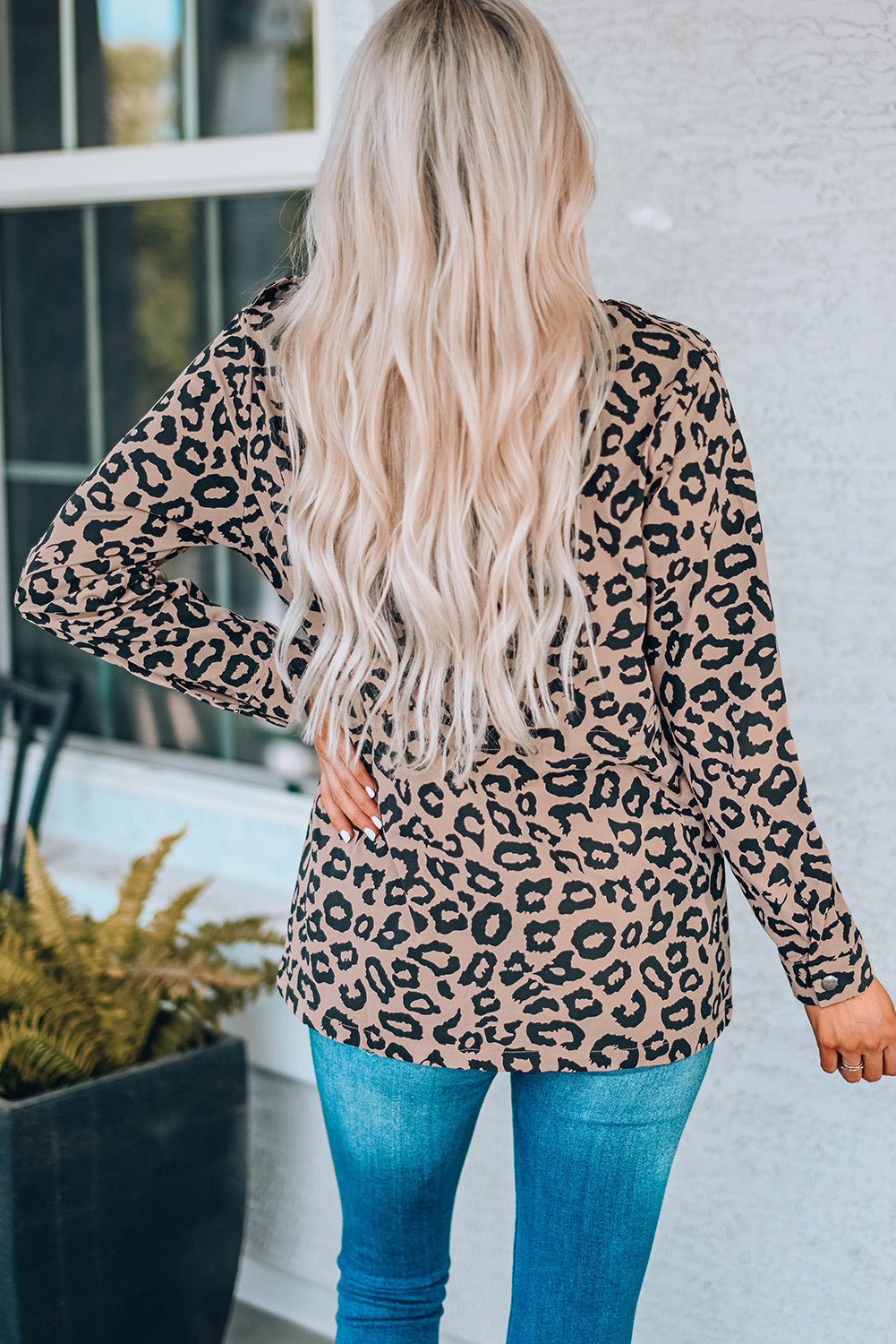 Leopard Drawstring Waist Shirt Jacket with Pockets