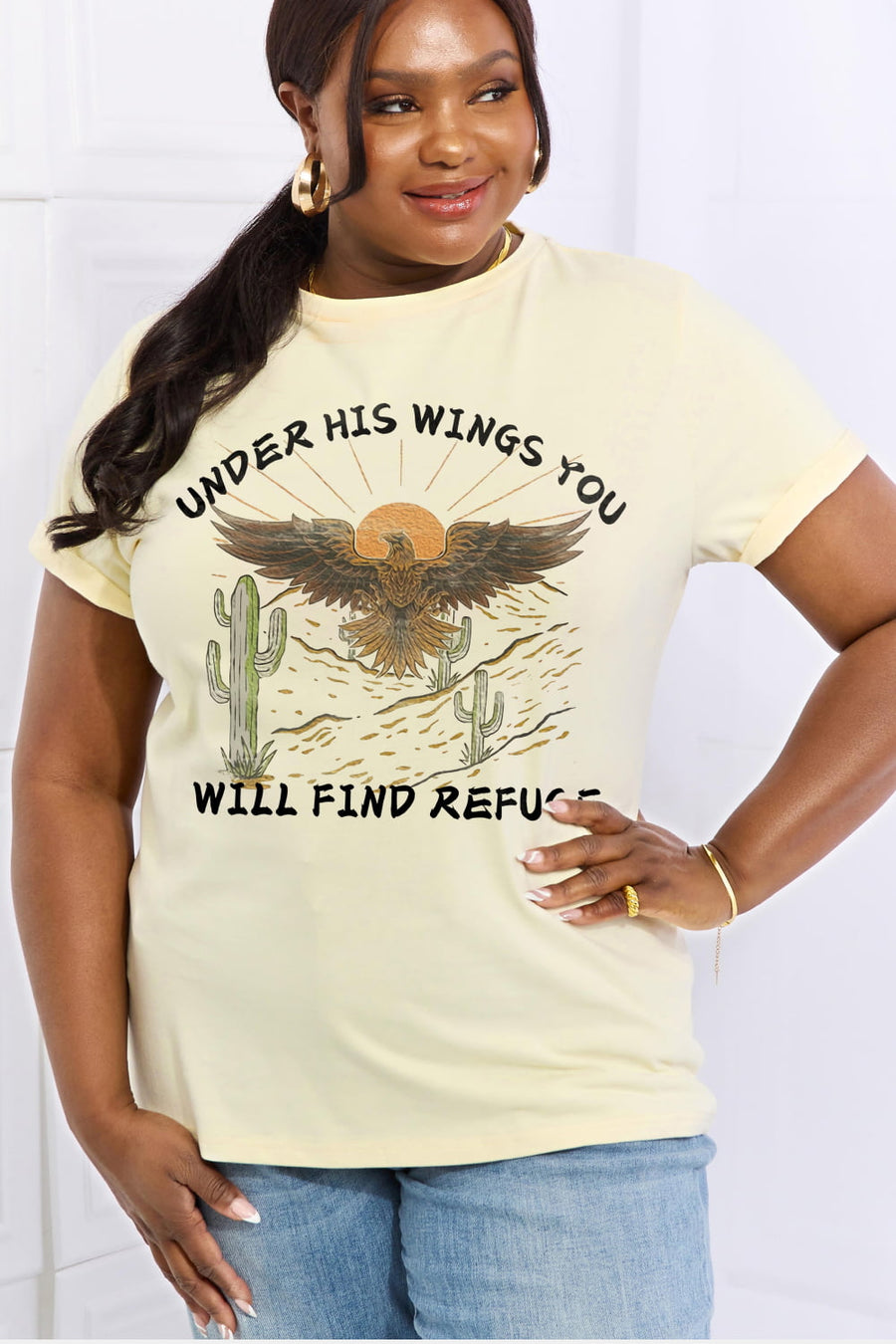 Simply Love Full Size UNDER HIS WINGS YOU WILL FIND REFUGE Graphic Cotton Tee