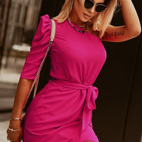 One-Shoulder Tulip Hem Tie Waist Dress