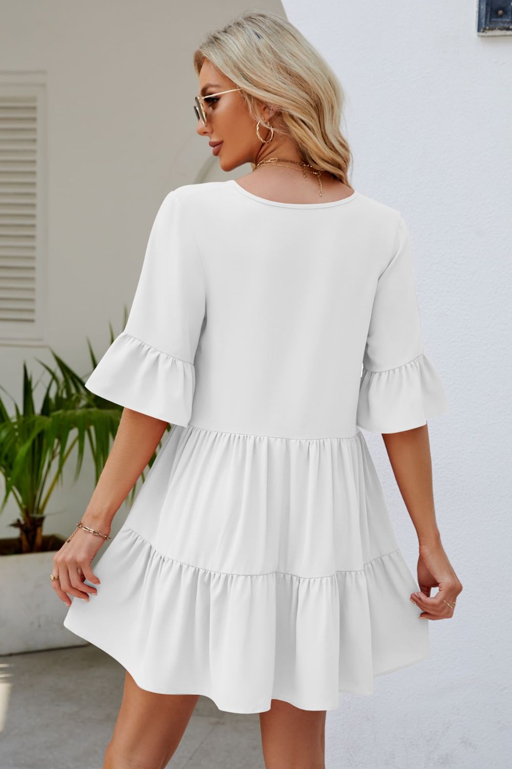 Tied Flounce Sleeve Mini Dress