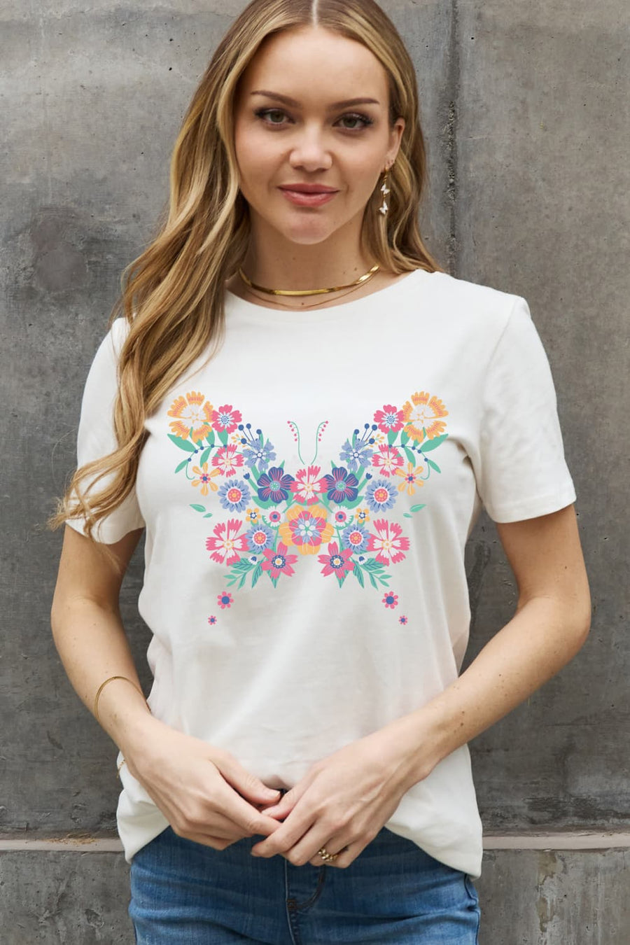 Simply Love Full Size Flower Butterfly Graphic Cotton Tee