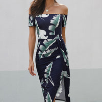 Printed Off-Shoulder Split Dress