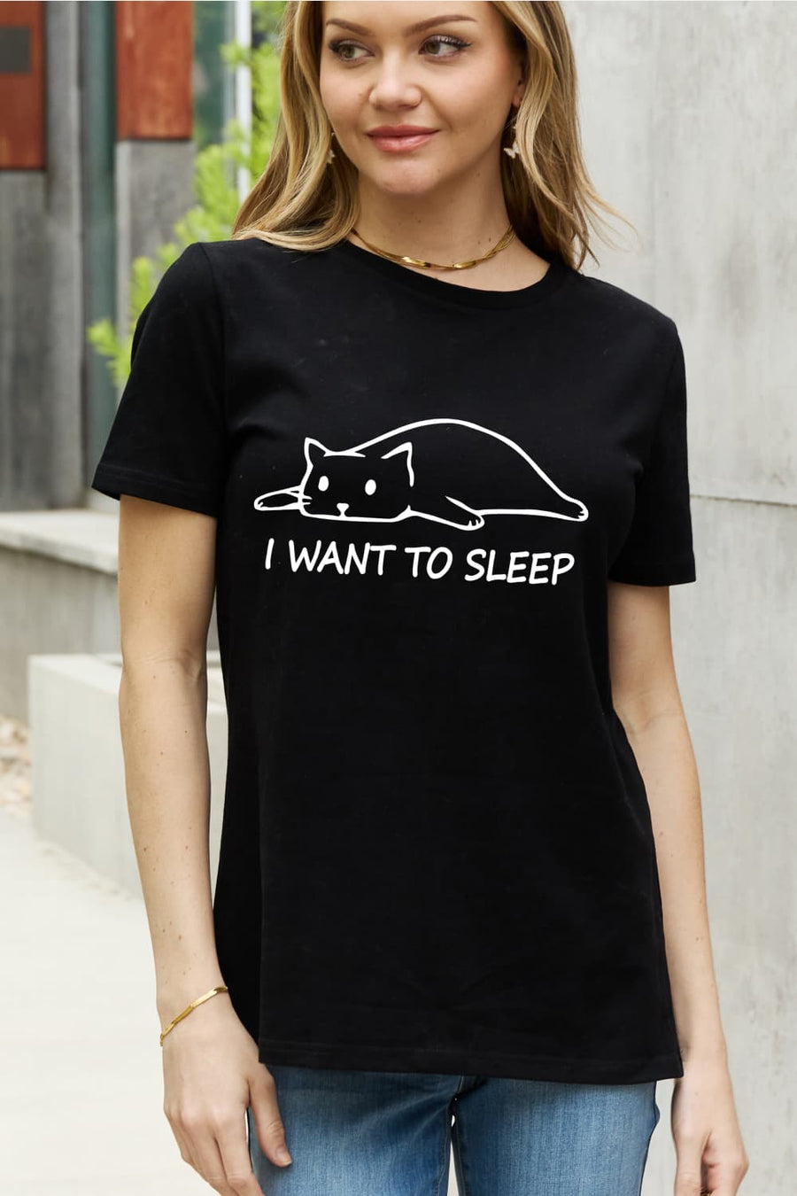 Simply Love Full Size I WANT TO SLEEP Graphic Cotton Tee