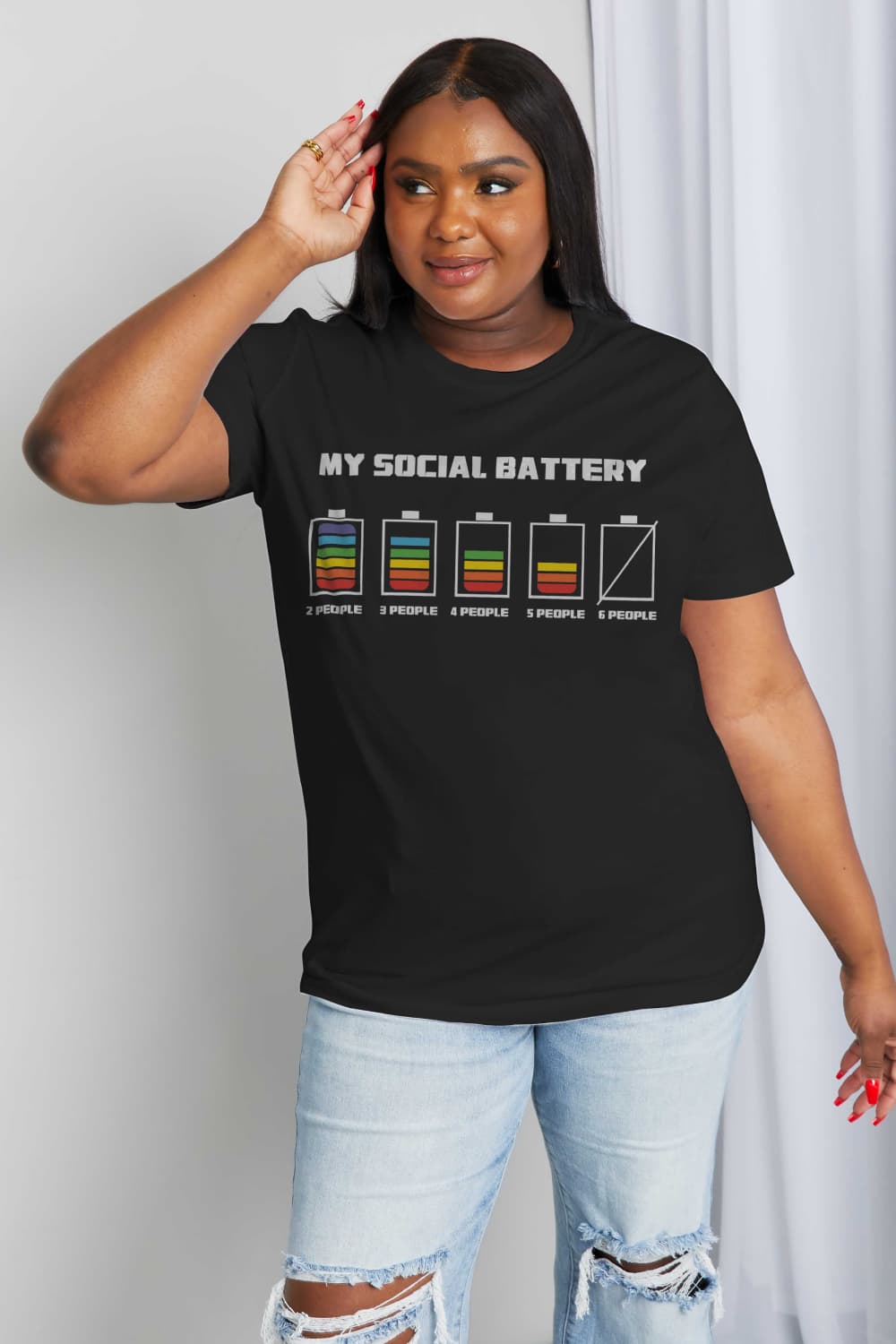 Simply Love Full Size MY SOCIAL BATTERY Graphic Cotton Tee