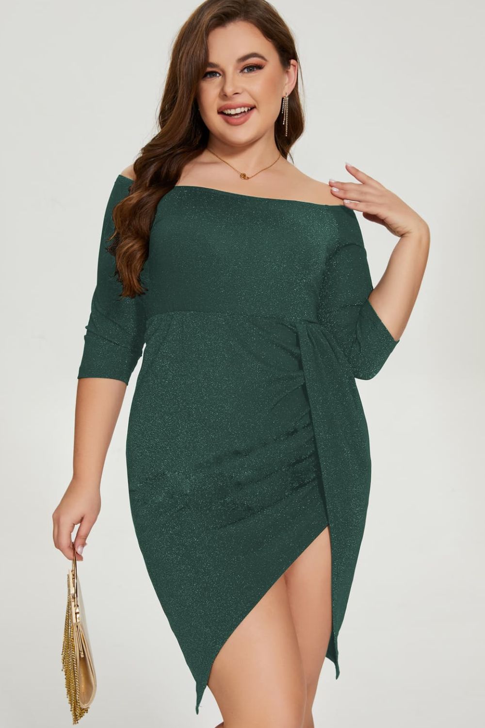 Plus Size Glitter Off-Shoulder Split Dress