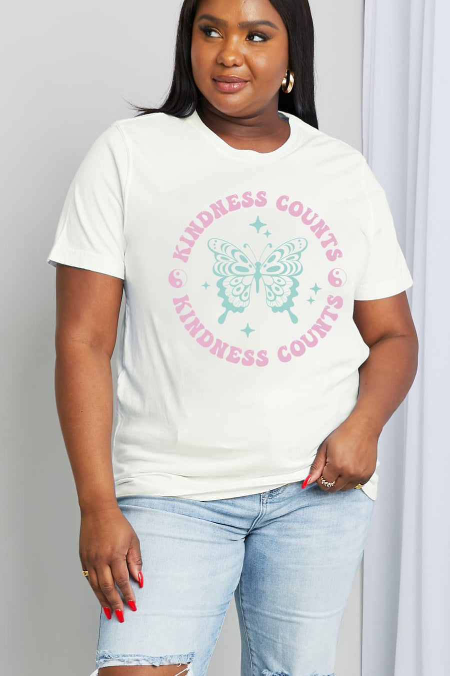 Simply Love Full Size KINDNESS COUNTS Butterfly Graphic Cotton Tee