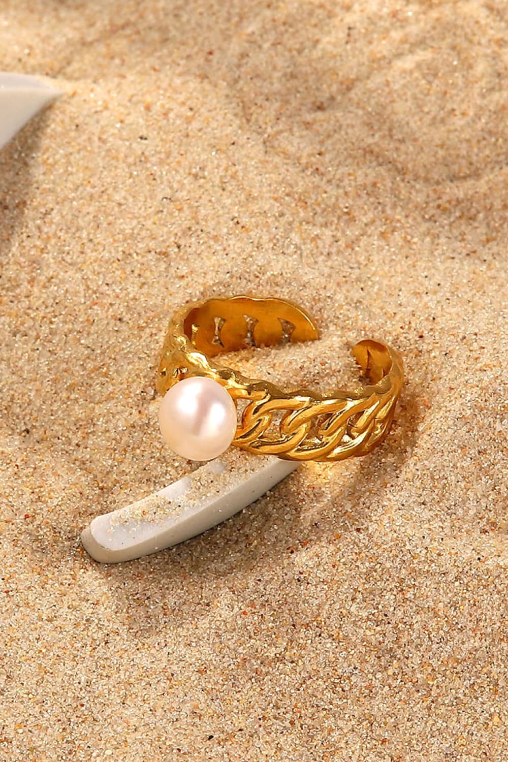 Pearl Stainless Steel Open Ring