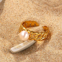 Pearl Stainless Steel Open Ring