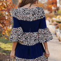 Animal Print Color Block Flare Sleeve Dress