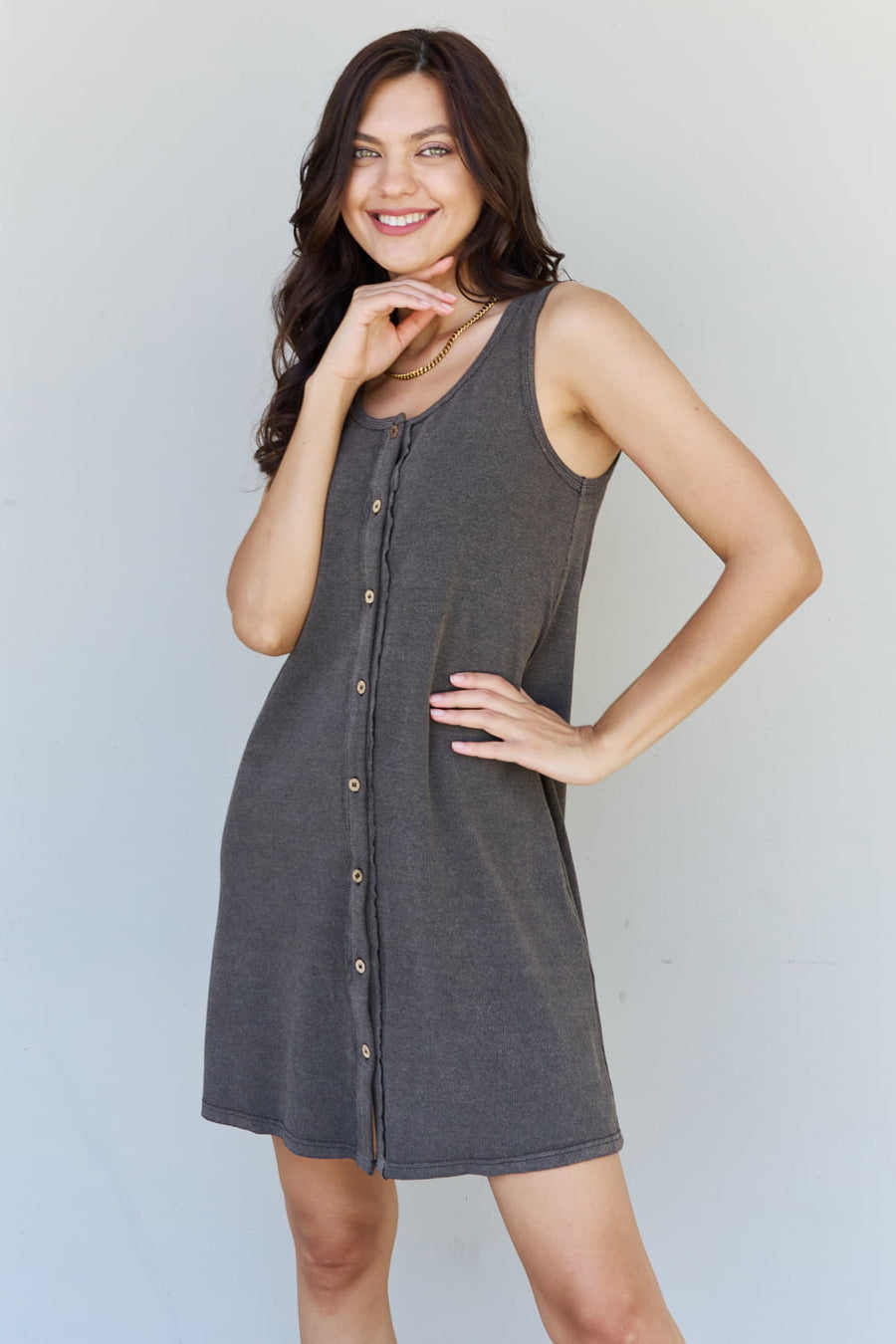 HEYSON All About Comfort Sleeveless Button Down Midi Dress