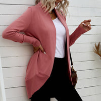 Long Sleeve Ribbed Hem Open Front Longline Cardigan