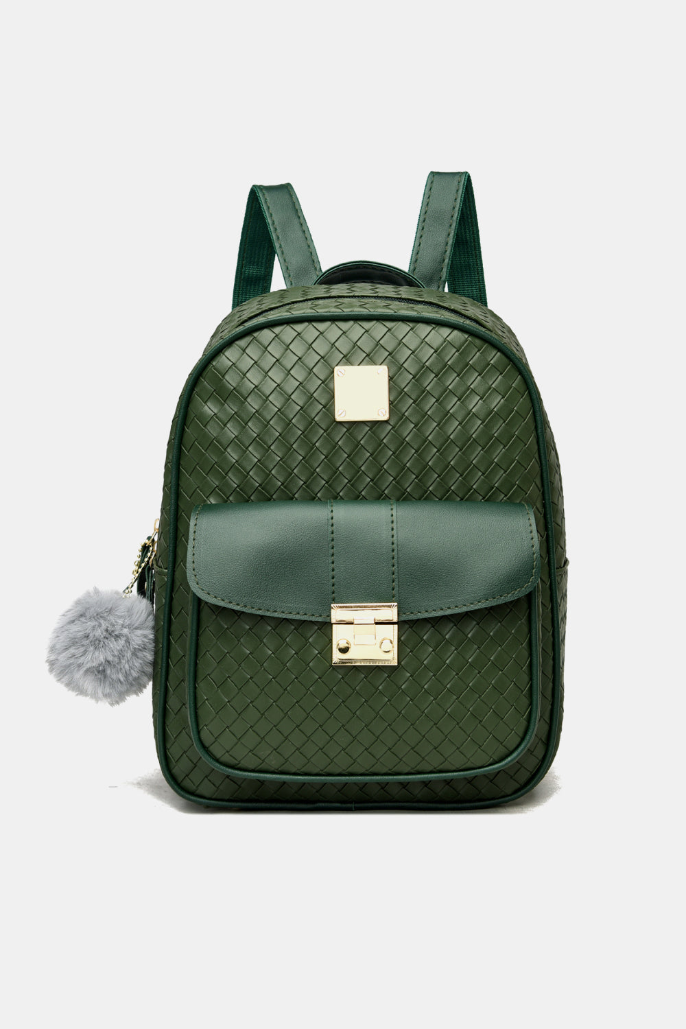 PU Leather Backpack with Pom-Pom Pendant