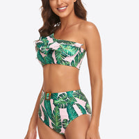 Ruffled One-Shoulder Buckled Bikini Set