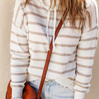 Cowl Neck Drastring Dropped Shoudler Striped Print Blouse