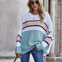 Striped Horizontal Ribbing Long Sleeve Tunic Sweater