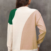 Color Block Ribbed Cuff Drop Shoulder Sweater