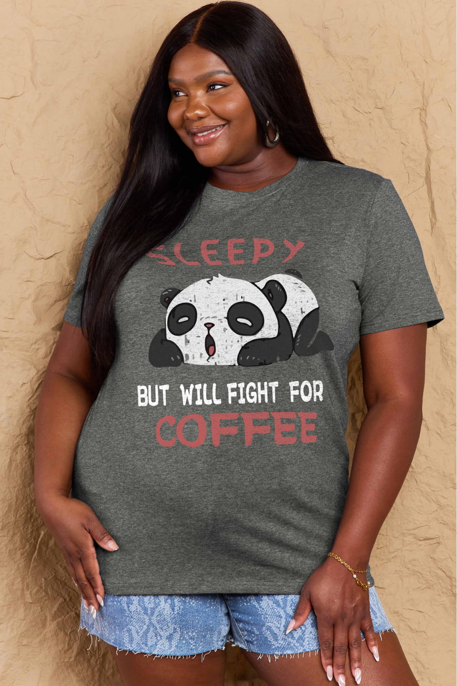 Simply Love Full Size SLEEPY BUT WILL FIGHT FOR COFFEE Graphic Cotton Tee