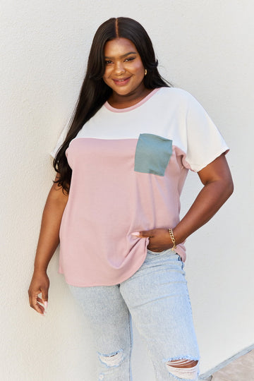 Celeste Full Size Colorblock Tunic Tee in Mauve