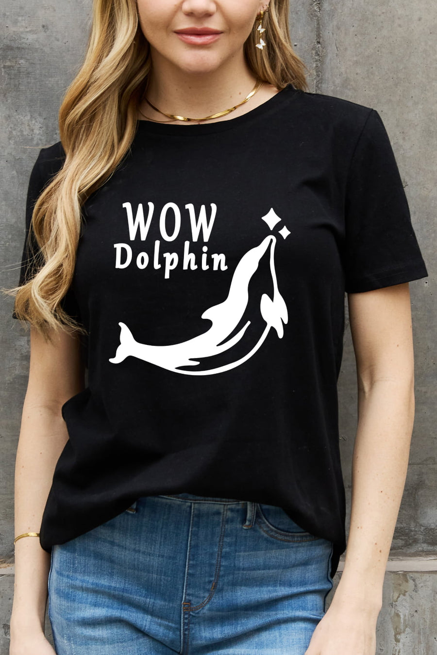 Simply Love Full Size WOW DOLPHIN Graphic Cotton Tee