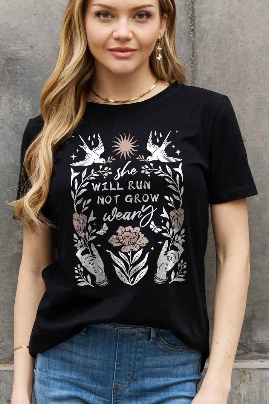 Simply Love Full Size SHE WILL RUN NOT GROW WEARY Graphic Cotton Tee