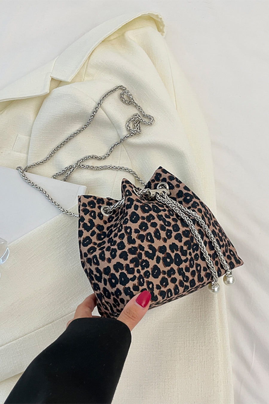 Animal Print Nylon Bucket Bag