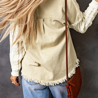 Cable-Knit Fringe Hem Button Down Spliced Jacket