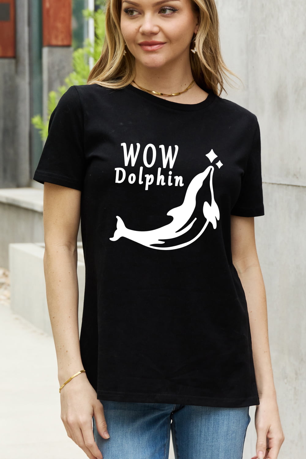 Simply Love Full Size WOW DOLPHIN Graphic Cotton Tee