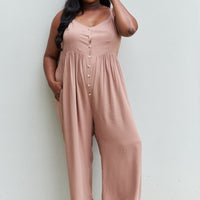 HEYSON All Day Full Size Wide Leg Button Down Jumpsuit in Mocha