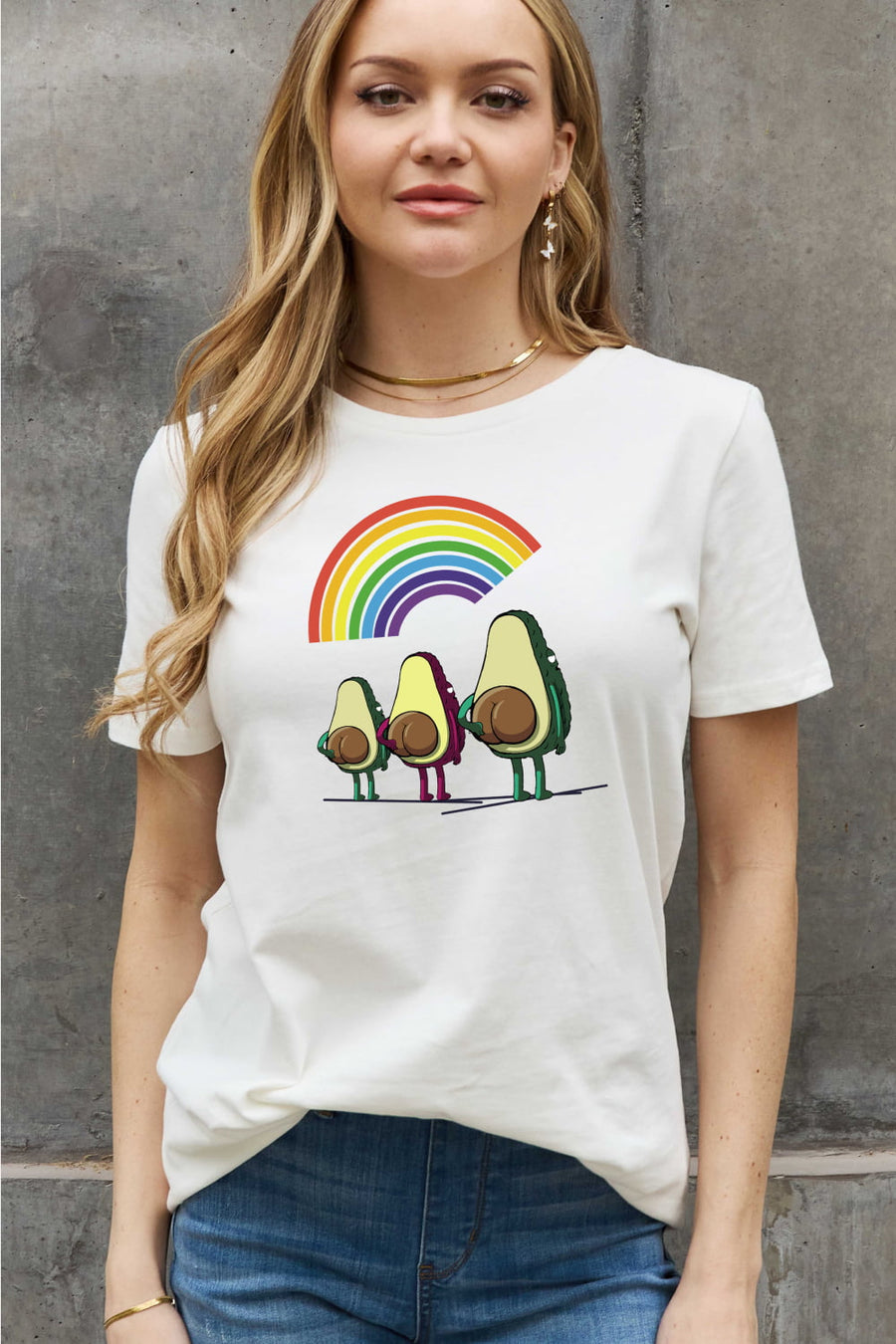 Simply Love Full Size Rainbow & Avocado Graphic Cotton Tee