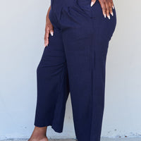 And The Why In The Mix Full Size Pleated Detail Linen Pants in Dark Navy