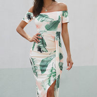 Printed Off-Shoulder Split Dress