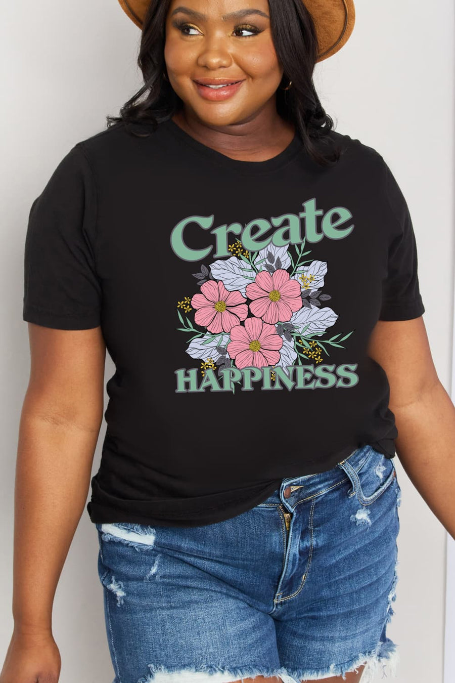 Simply Love Full Size CREATE HAPPINESS Graphic Cotton Tee