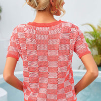 Checkered Short Sleeve Knit Top